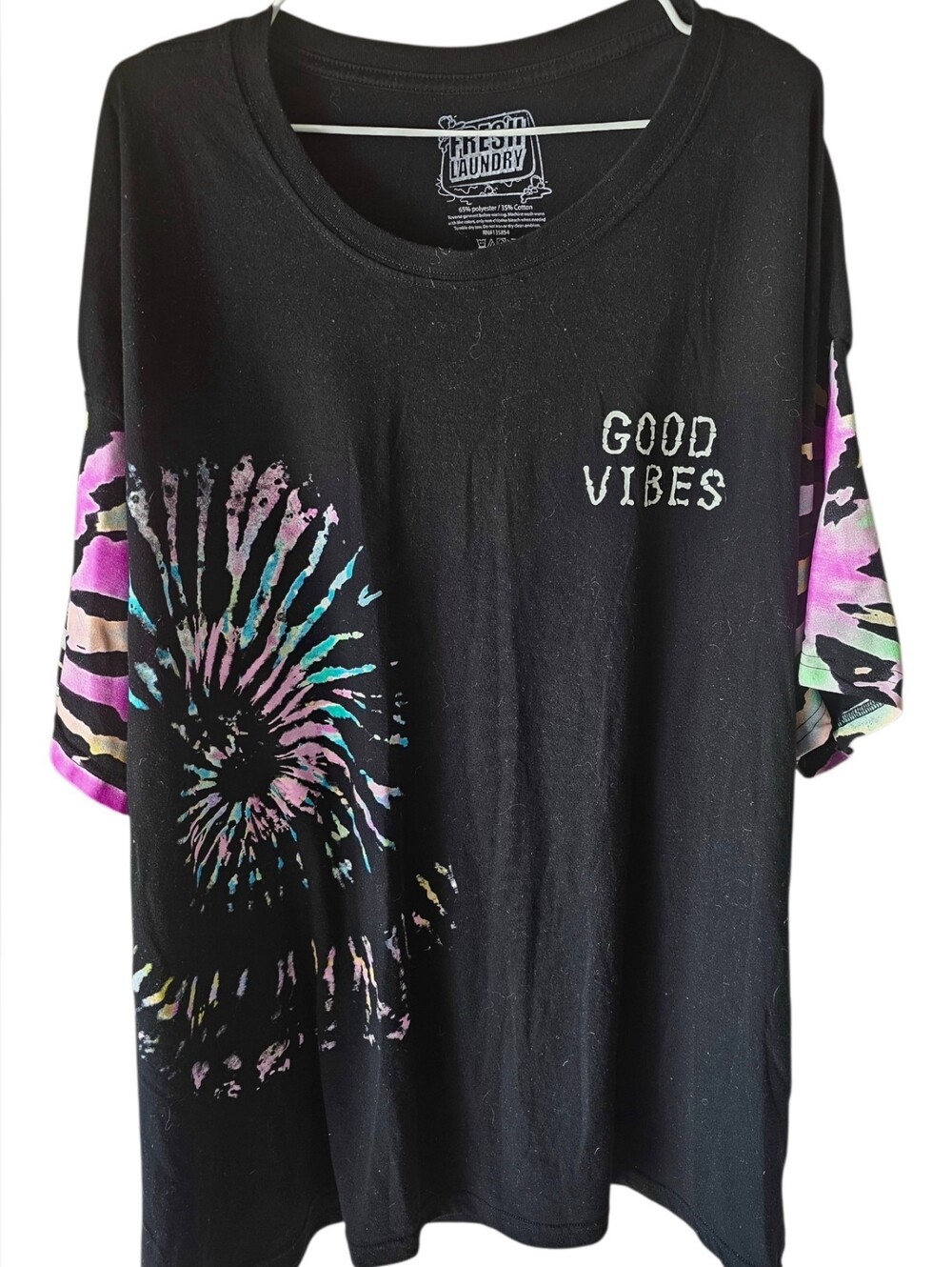 Fresh Laundry "Good Vibes" Black Tie-Dye Graphic T-Shirt Size 5X